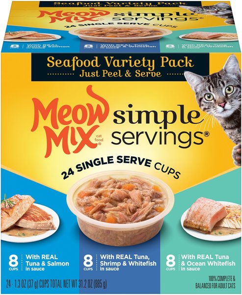 Meow Mix Simple Servings Seafood Variety Pack Cat Food Trays, 1.3-oz, case of 24 slide 1 of 7