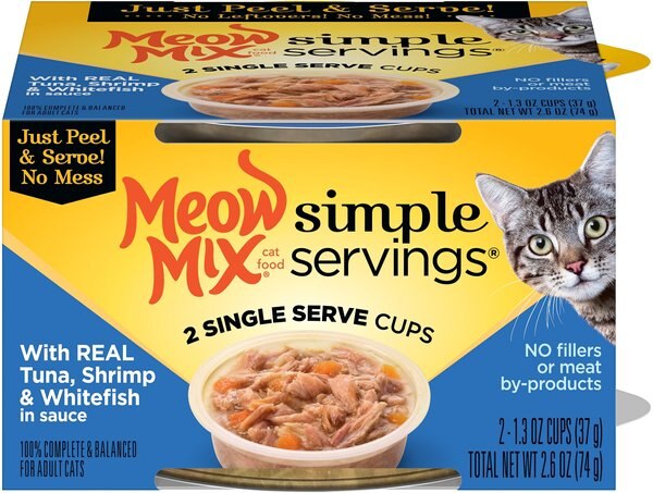 Meow Mix Simple Servings with Real Tuna, Shrimp & Whitefish in Sauce Cat Food Trays, case of 24 slide 1 of 6