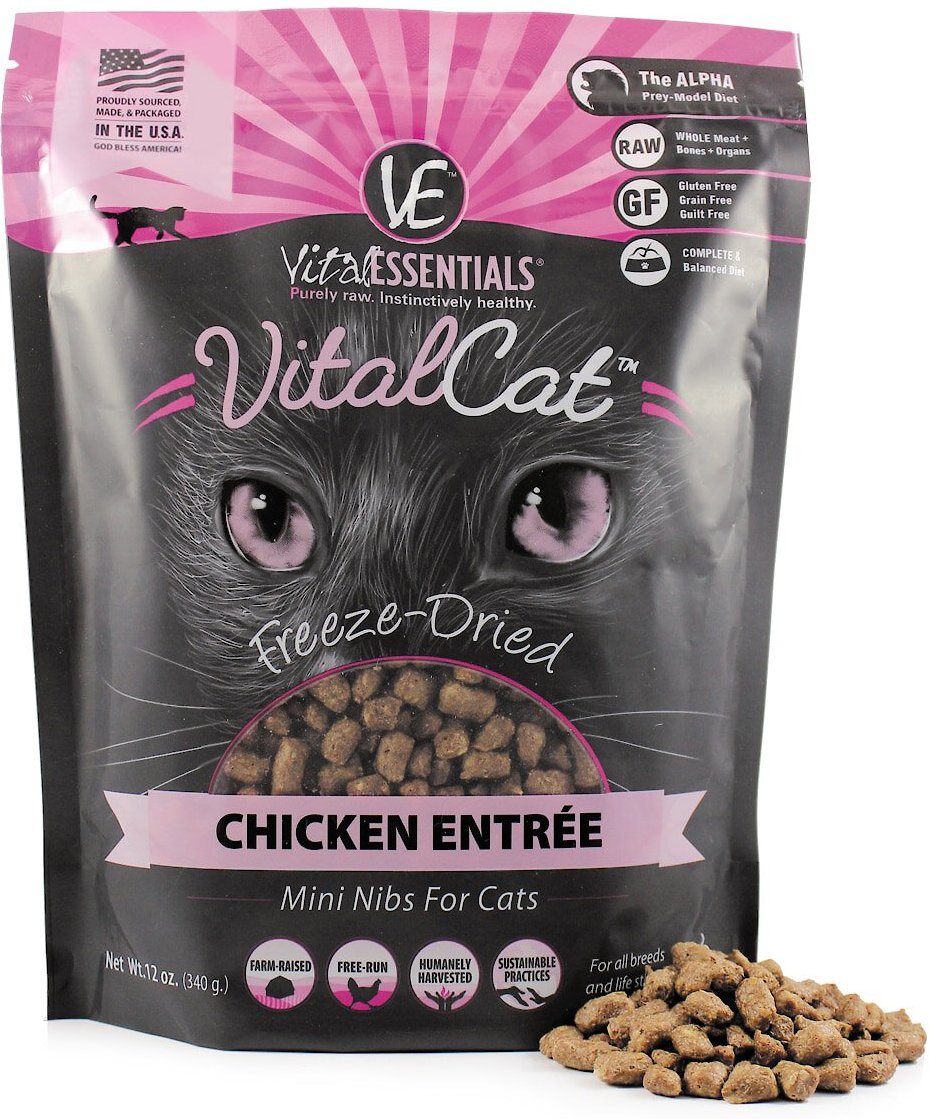 VITAL ESSENTIALS Chicken Mini Nibs Entree FreezeDried Cat Food, 12oz