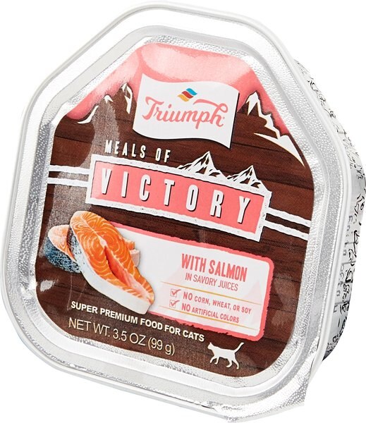 Triumph Meals of Victory with Salmon in Savory Juices Cat Food Trays, 3.5-oz, case of 15 slide 1 of 6