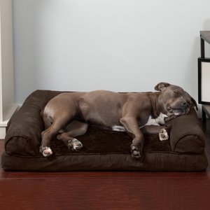 FurHaven Plush & Suede Orthopedic Sofa Cat & Dog Bed, Espresso, Large