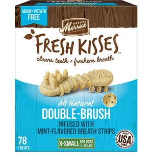 Merrick Fresh Kisses Double-Brush Mint Breath Strip Infused Extra Small Dental Dog Treats, 78 count