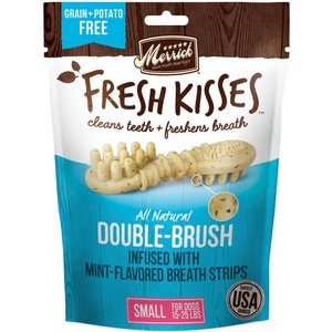 Merrick Fresh Kisses Double-Brush Mint Breath Strip Infused Small Dental Dog Treats, 15 count