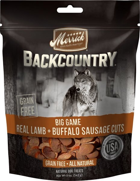 Merrick Backcountry Big Game Real Lamb & Buffalo Sausage Cuts Grain-Free Dog Treats, 5-oz bag slide 1 of 6
