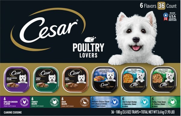 Cesar Poultry Lover's Variety Pack Wet Dog Food Dog Food Trays, 3.5-oz, case of 36 slide 1 of 9