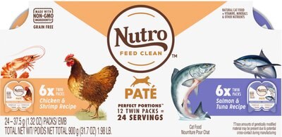 Nutro Perfect Portions Grain-Free Paté Multi-Pack Real Salmon & Tuna, Real Chicken & Shrimp Recipe Cat Food Trays, slide 1 of 1