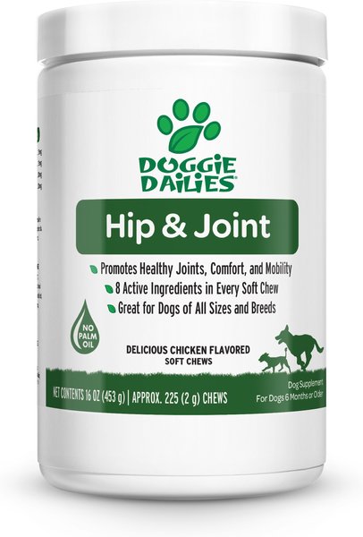 Doggie Dailies Glucosamine for Dogs Chicken Advanced Hip and Joint Supplement for Dogs with Glucosamine, Chondroitin, MSM, Hyaluronic Acid and CoQ10, Premium Dog Glucosamine, 225 count slide 1 of 9