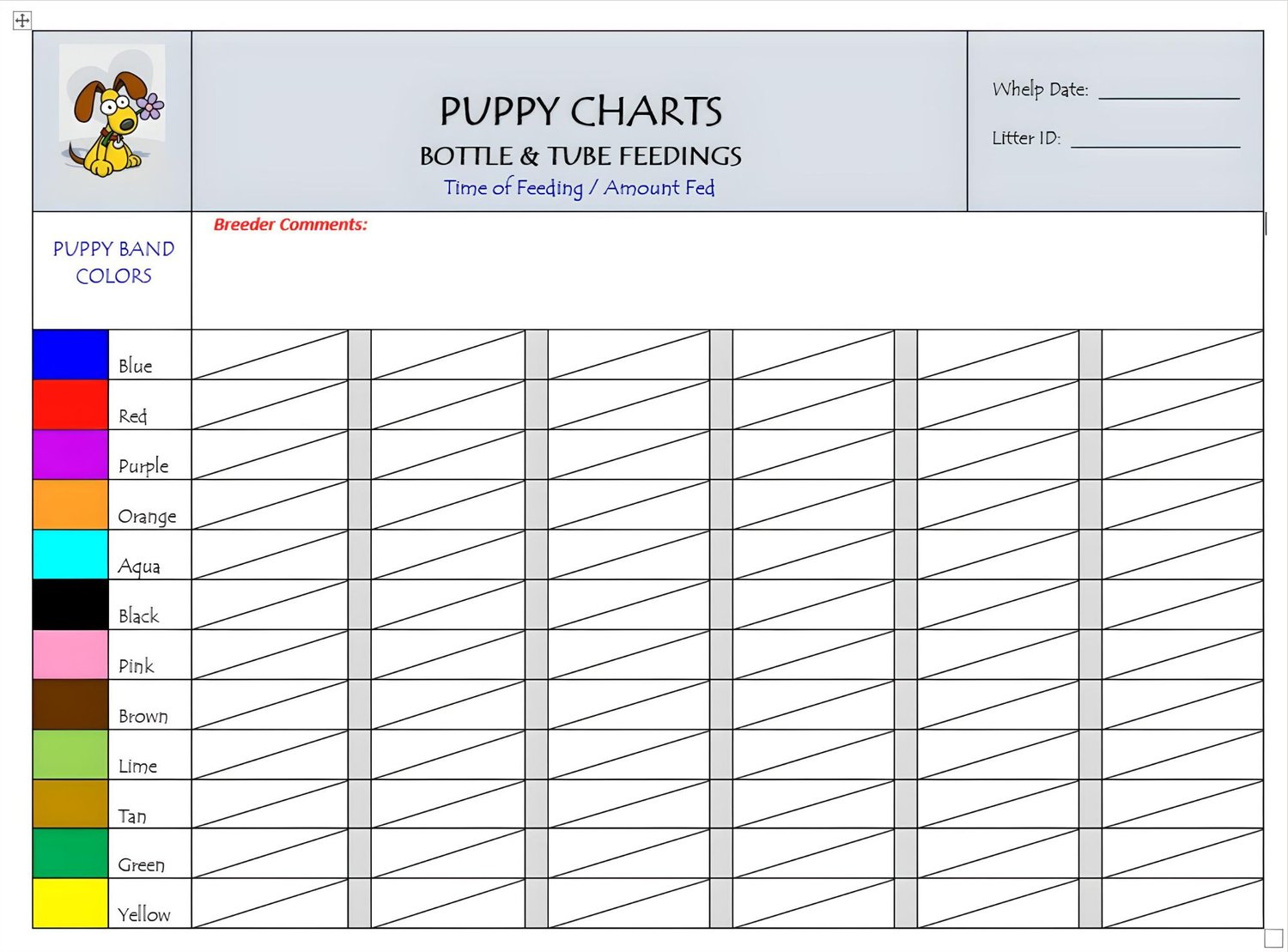 Puppies in Bloom Color Coordinated Breeder Record Keeping Charts