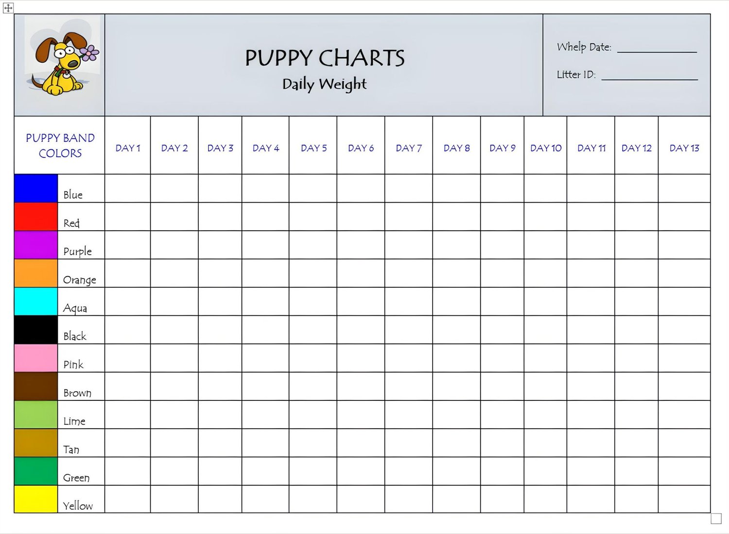 Whelping Charts And Forms