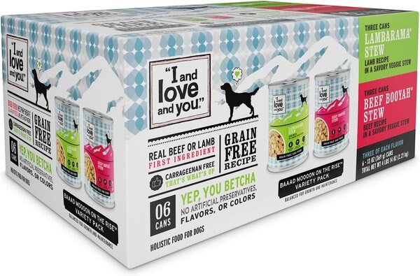 I and Love and You Beef Booyah and Lambarama Stew Grain-Free Combo Pack Canned Dog Food, 13-oz, case of 6 slide 1 of 10