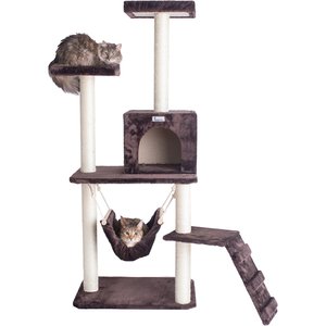 GleePet Faux Fur Covered, Real Wood Cat Tree & Condo, Brown, 57-in