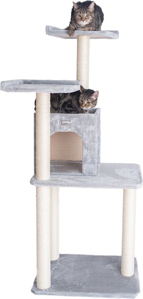 GleePet Faux Fur Covered, Real Wood Cat Tree & Condo, Silver Gray, 57-in slide 1 of 11