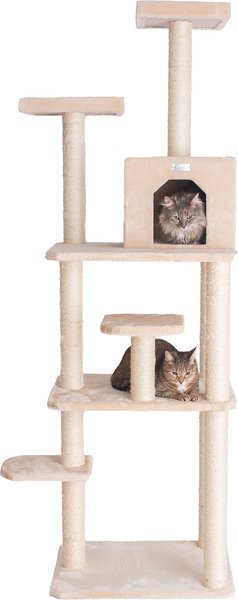 GleePet Faux Fur Covered, Real Wood Cat Tree & Condo, Beige, 74-in slide 1 of 11