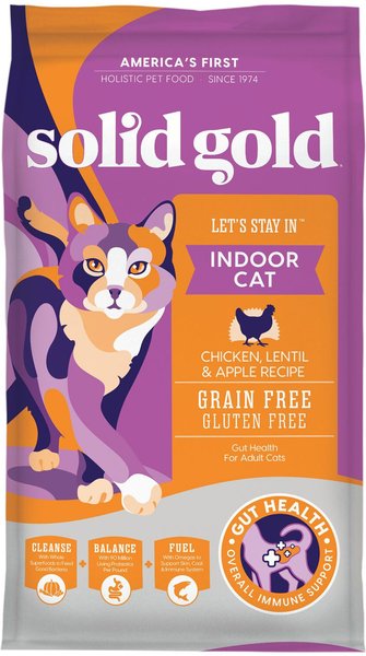 Solid Gold Let's Stay In Chicken, Lentil & Apple Recipe Adult Grain-Free Indoor Dry Cat Food, 12-lb bag slide 1 of 8