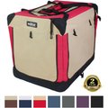 EliteField 4-Door Collapsible Soft-Sided Dog Crate with Curtains, Red/Beige, 42 inch