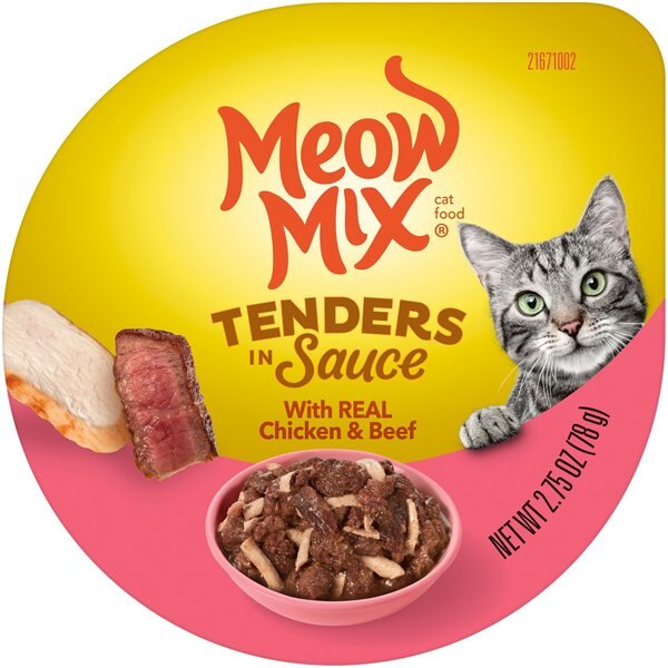 Meow Mix Tender Favorites with Real Chicken & Beef in Sauce Cat Food Trays, 2.75-oz, case of 12 slide 1 of 1