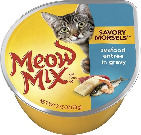 Meow Mix Savory Morsels Seafood Entree in Gravy Cat Food Trays, 2.75-oz, case of 12 slide 1 of 1