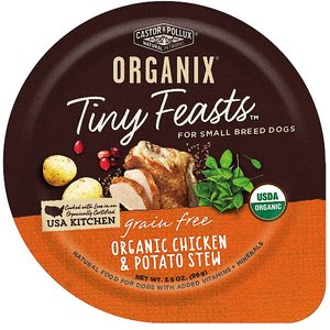 Castor & Pollux Organix Tiny Feasts Grain-Free Organic Chicken & Potato Stew Dog Food Trays, 3.5 oz, case of 12