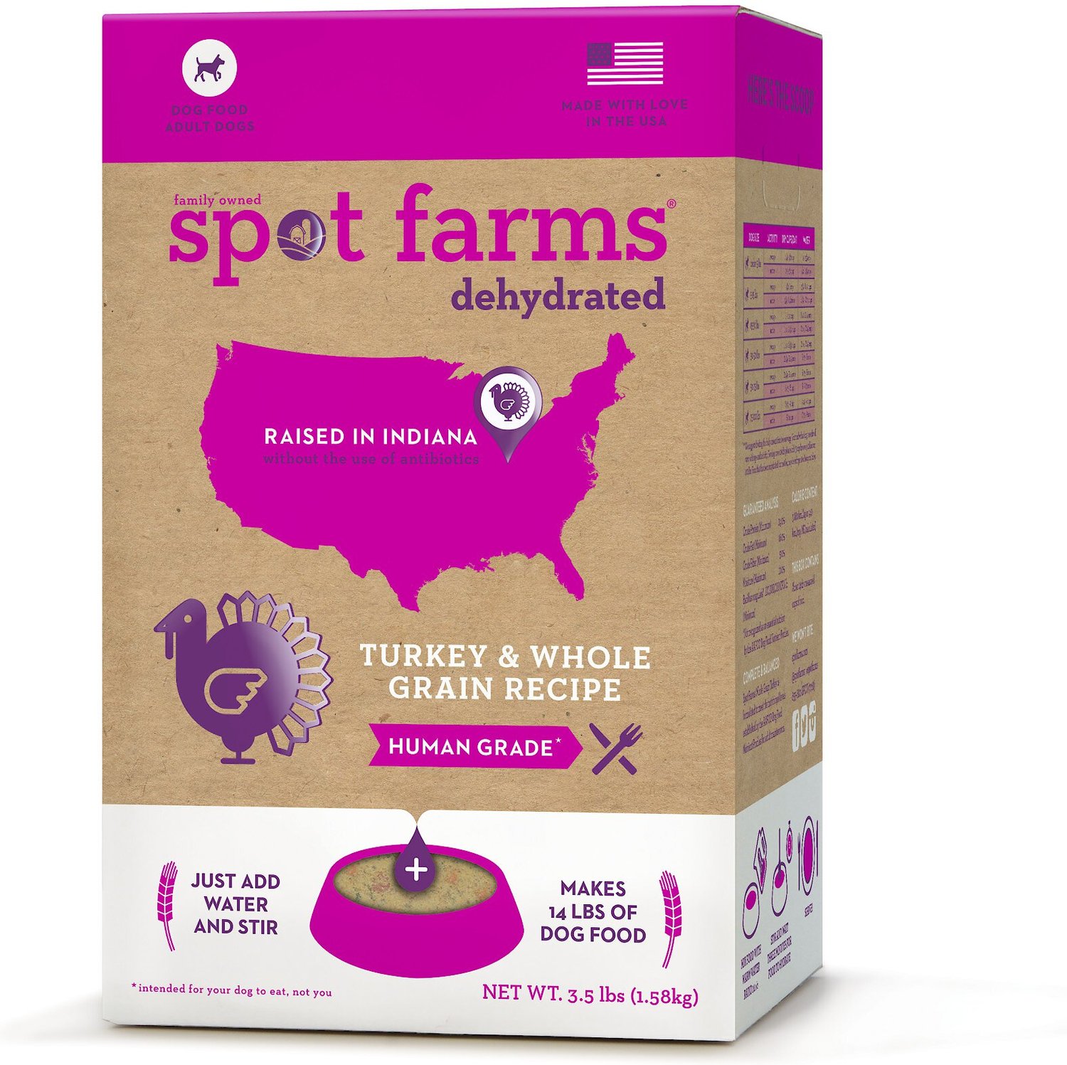 Spot Farms Turkey & Whole Grain Dehydrated Human Grade Dog Food, 3.5-lb ...