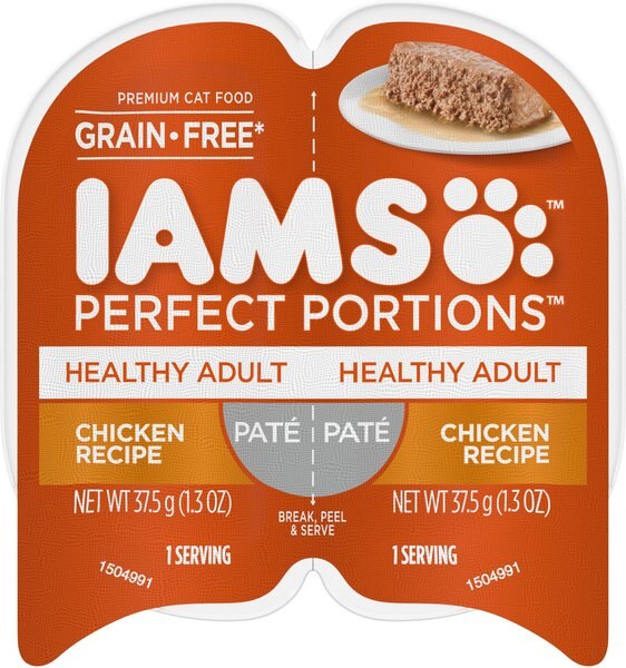 Iams Perfect Portions Healthy Adult Chicken Recipe Pate Grain-Free Cat Food Trays, 2.6-oz, case of 24 twin-packs slide 1 of 8