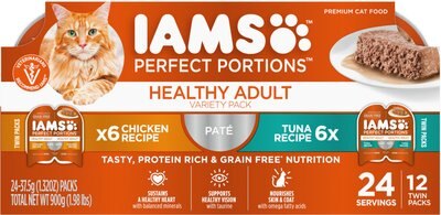 Iams Perfect Portions Healthy Adult Multipack Chicken & Tuna Recipe Pate Grain-Free Cat Food Trays, slide 1 of 1