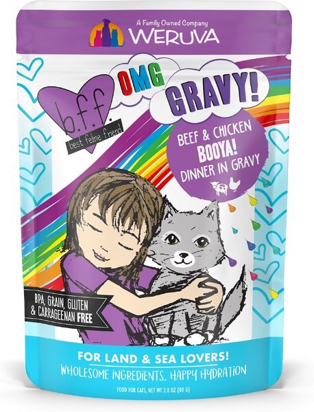 BFF OMG Booya! Beef & Chicken Dinner in Gravy Grain-Free Cat Food Pouches, 2.8-oz, pack of 12 slide 1 of 9