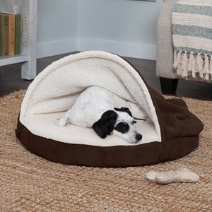 FurHaven Faux Sheepskin Snuggery Orthopedic Cat & Dog Bed w/Removable Cover, Espresso, 26-in