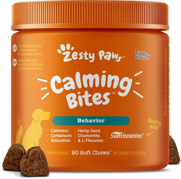 Zesty Paws Calming Bites Turkey Flavored Soft Chews Calming Supplement for Dogs, 90 count slide 1 of 11