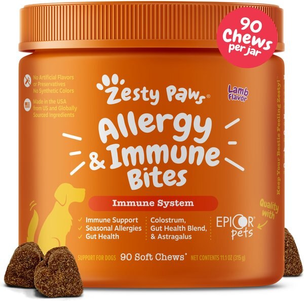 Zesty Paws Aller-Immune Bites Lamb Flavored Soft Chews Allergy & Immune Supplement for Dogs, 90 count slide 1 of 10