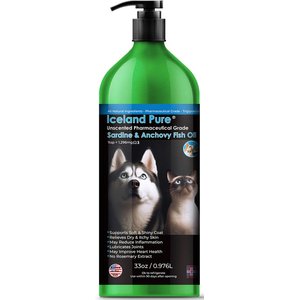 Iceland Pure Pet Products Unscented Pharmaceutical Grade Sardine & Anchovy Oil Liquid Dog & Cat Supplement, 33-oz bottle