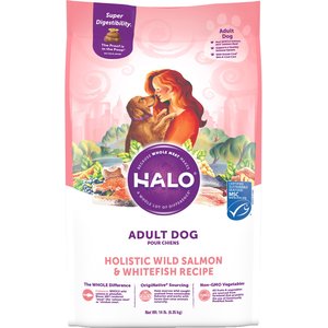 Halo Holistic Wild Salmon & Whitefish Recipe Adult Dry Dog Food Bag, 14-lb bag 