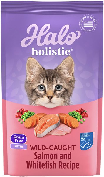 Halo Holistic Wild Salmon & Whitefish Recipe Grain-Free Kitten Dry Cat Food, 3-lb bag slide 1 of 10