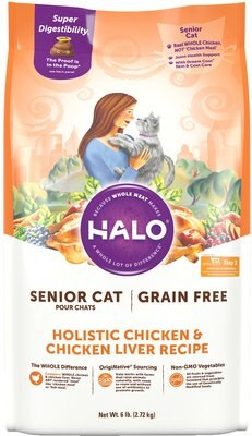 Halo Holistic Chicken & Chicken Liver Recipe Grain-Free Senior Dry Cat Food, slide 1 of 1
