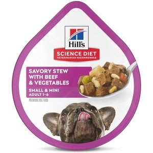 Hill's Science Diet Adult Small Paws Savory Beef & Vegetable Stew Dog Food Trays, 3.5-oz, case of 12