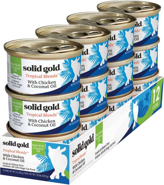 Solid Gold Tropical Blendz with Chicken & Coconut Oil Pate Grain-Free Canned Cat Food, 3-oz, case of 12 slide 1 of 6