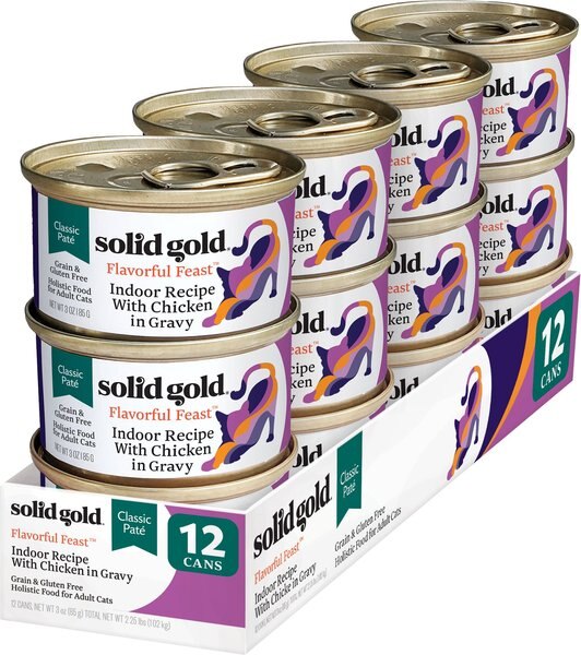 Solid Gold Flavorful Feast Indoor Recipe with Chicken Pate Grain-Free Canned Cat Food, 3-oz, case of 12 slide 1 of 6