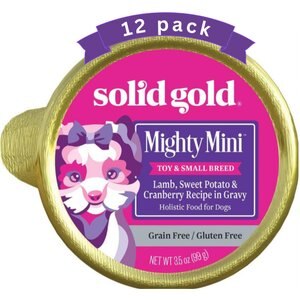 Solid Gold Mighty Mini Lamb, Sweet Potato & Cranberry Toy & Small Breed Recipe Grain-Free Dog Food Trays, 3.5-oz, case of 12