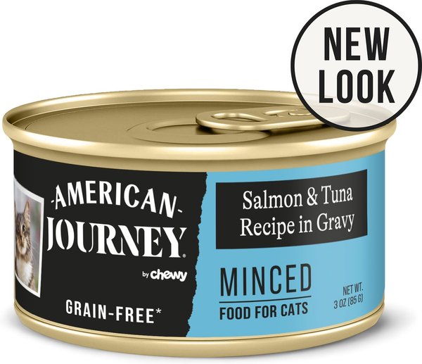 American Journey Minced Salmon & Tuna Recipe in Gravy Grain-Free Canned Cat Food, 3-oz, case of 24 slide 1 of 10