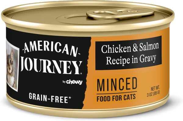American Journey Minced Chicken & Salmon Recipe in Gravy Grain-Free Canned Cat Food, 3-oz, case of 24 slide 1 of 10