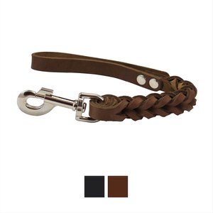 Dogs My Love Braided Leather Short Dog Leash, Brown, 1-ft long, 1-in wide