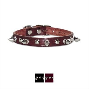 OmniPet Spiked & Studded Latigo Leather Dog Collar, Burgundy, 14-in