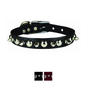 OmniPet Spiked & Studded Latigo Leather Dog Collar, Black, 16-in