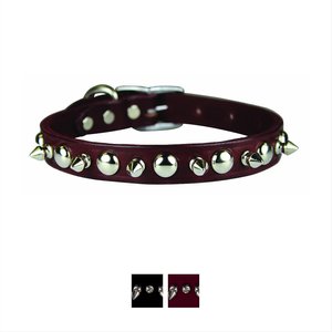 OmniPet Spiked & Studded Latigo Leather Dog Collar, Burgundy, 18-in