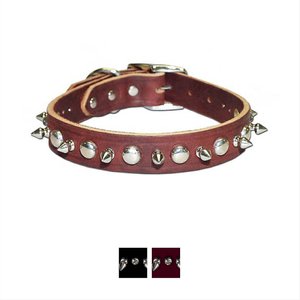 OmniPet Spiked & Studded Latigo Leather Dog Collar, Burgundy, 26-in
