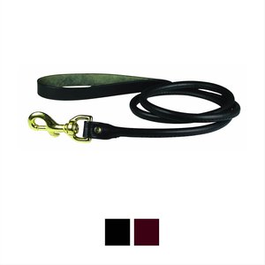 OmniPet Round Latigo Leather Dog Leash, Black, 4-ft 