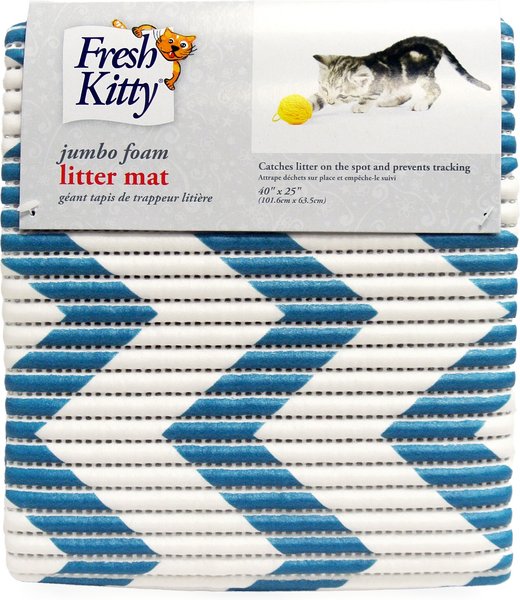 Fresh Kitty Jumbo Foam Chevron Cat Litter Mat, Blue & White slide 1 of 4