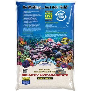 Nature's Ocean Bio-Activ Live Aragonite Saltwater Aquarium Sand, Natural White #1, 20-lb bag