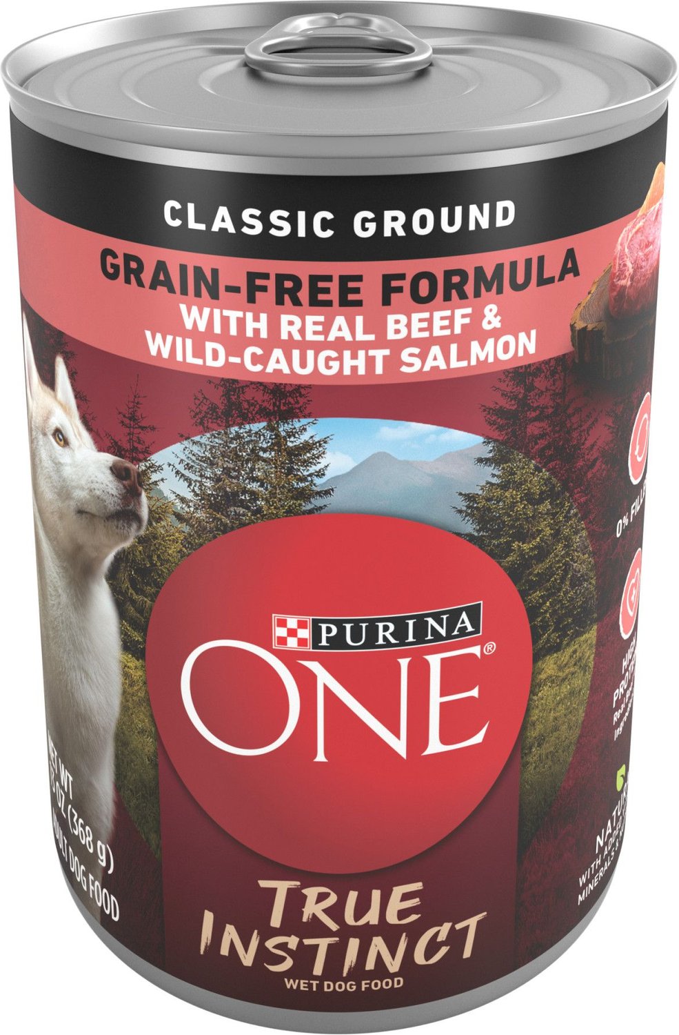 Purina One Smartblend Grain Free True Instinct Classic Ground With Real Beef Wild Caught Salmon Canned Dog Food 13 Oz Case Of 12 Chewy Com