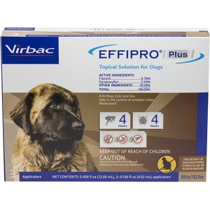 Virbac EFFIPRO Flea & Tick Spot Treatment for Dogs, 89-132 lbs, 3 Doses (3-mos. supply)
