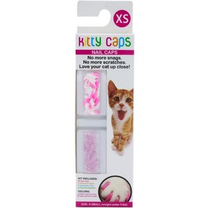 Kitty Caps Cat Nail Caps, X-Small, White with Pink Tips & Clear with Pink Glitter